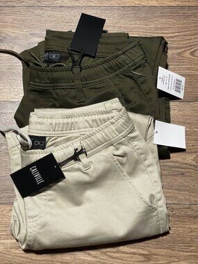 Caliville Slim Fit Tapered Jogger Chino Pants Mens M 2 pr Stone & Army Green